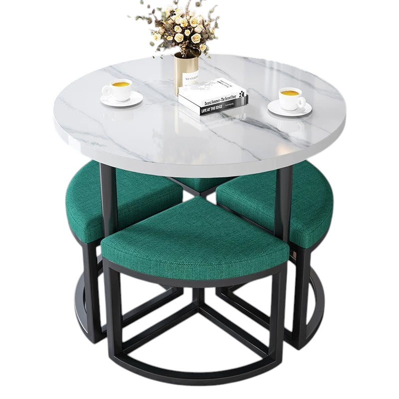 BDLFurniture 80cm Round Table and 4 Chairs Set Cafe Shop Lounge Desk Tuck In Space Saver