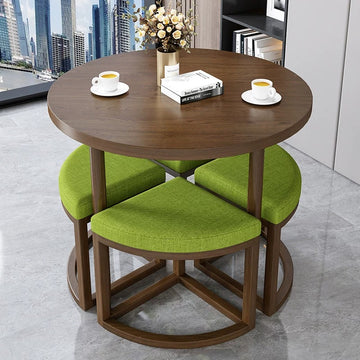 BDLFurniture 80cm Round Table and 4 Chairs Set Cafe Shop Lounge Desk Tuck In Space Saver