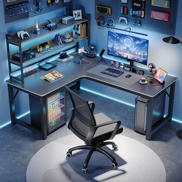 BDLFurniture L-Shaped Corner Gaming Desk Bookshelf Combo Bedroom Study Table 120-160cm Option