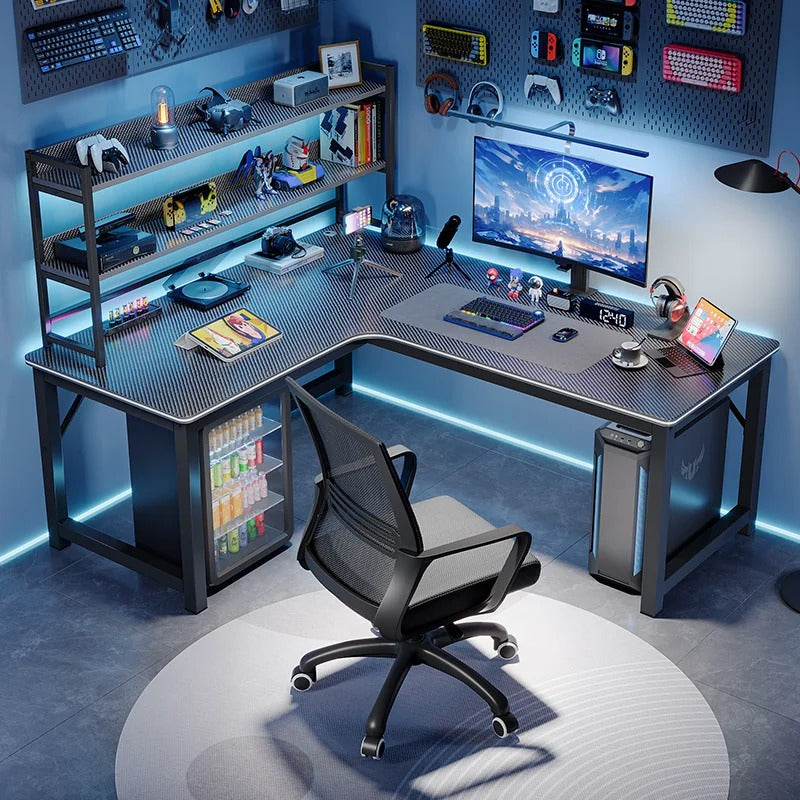 BDLFurniture L-Shaped Corner Gaming Desk Bookshelf Combo Bedroom Study Table 120-160cm Option