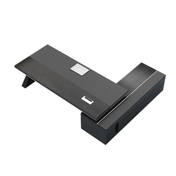 BDLFurniture Modern Black L Shaped Executive Desk 5cm Thick Top Table Cabinet Chair 180-280cm