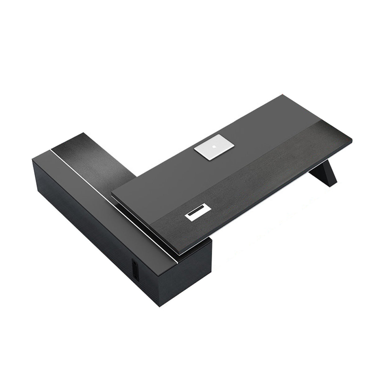 BDLFurniture Modern Black L Shaped Executive Desk 5cm Thick Top Table Cabinet Chair 180-280cm