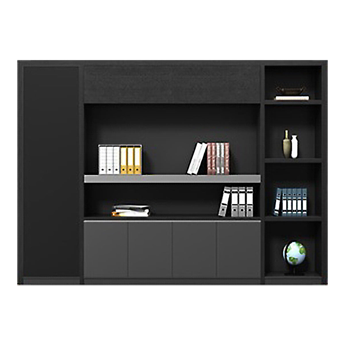 BDLFurniture Modern Black L Shaped Executive Desk 5cm Thick Top Table Cabinet Chair 180-280cm