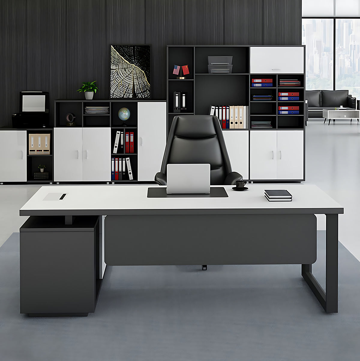 BDLFurniture Modern L-Shaped Executive Desk with Side Return Optional Cabinet Chair 160-220cm