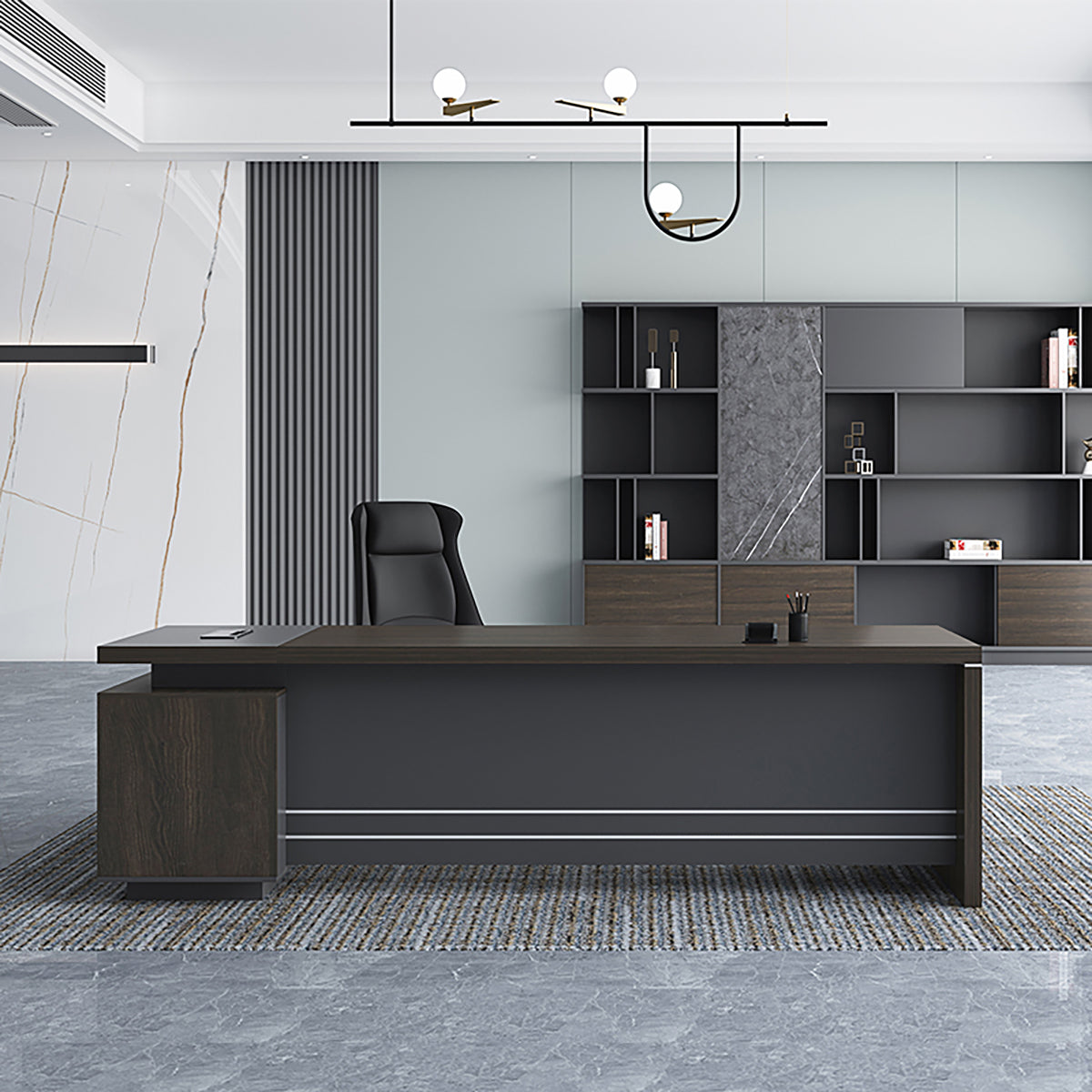 BDLFurniture Modern L-Shaped Executive Desk with Return Optional File Cabinet Chair 160-320cm