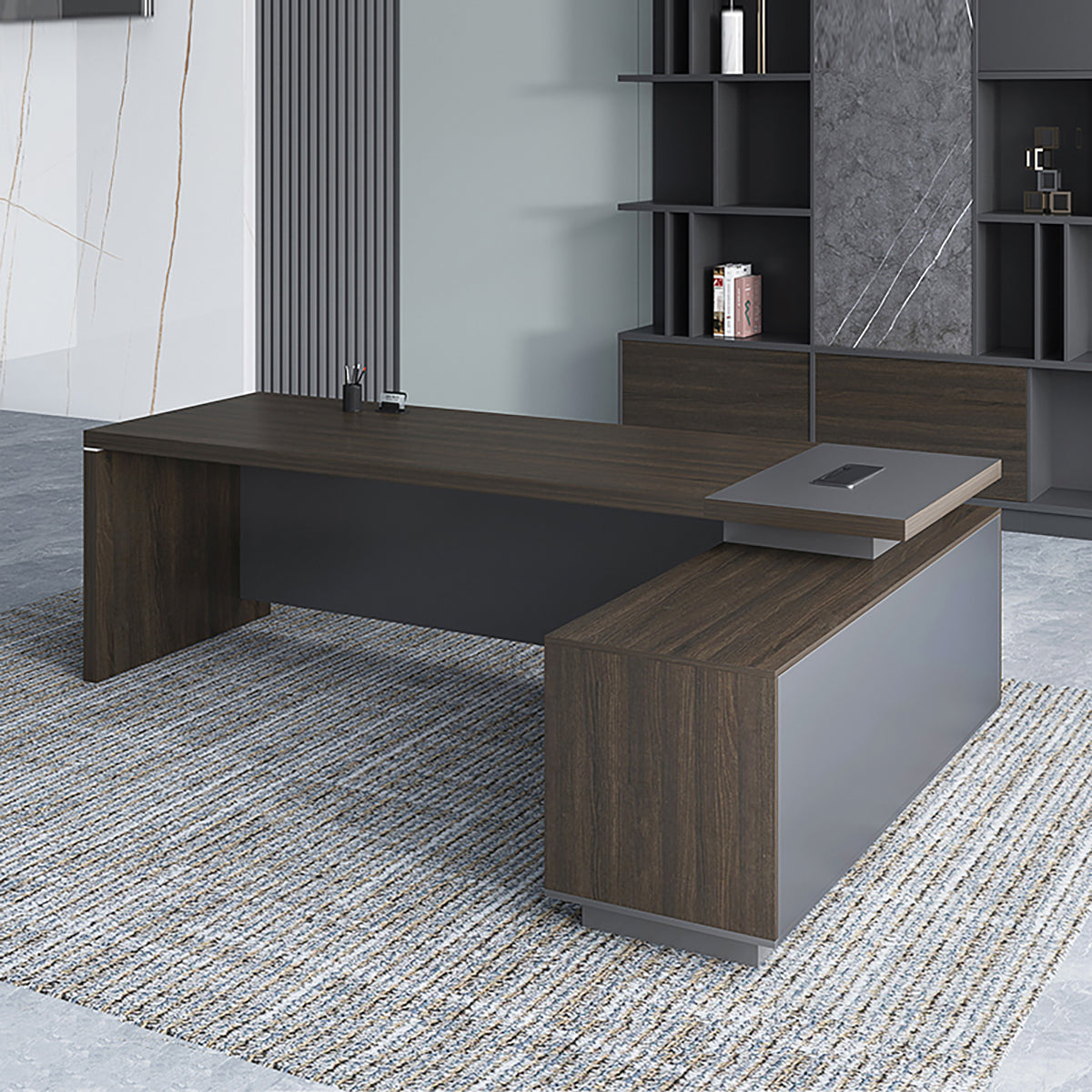 BDLFurniture Modern L-Shaped Executive Desk with Return Optional File Cabinet Chair 160-320cm