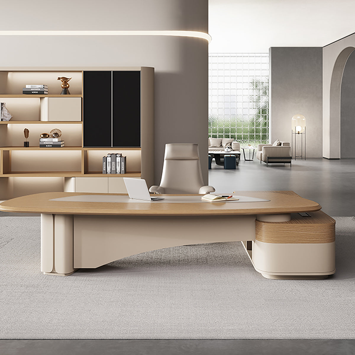 BDLFurniture Modern L-Shaped Executive Desk with Side Return Matching Cabinet and Chair Set
