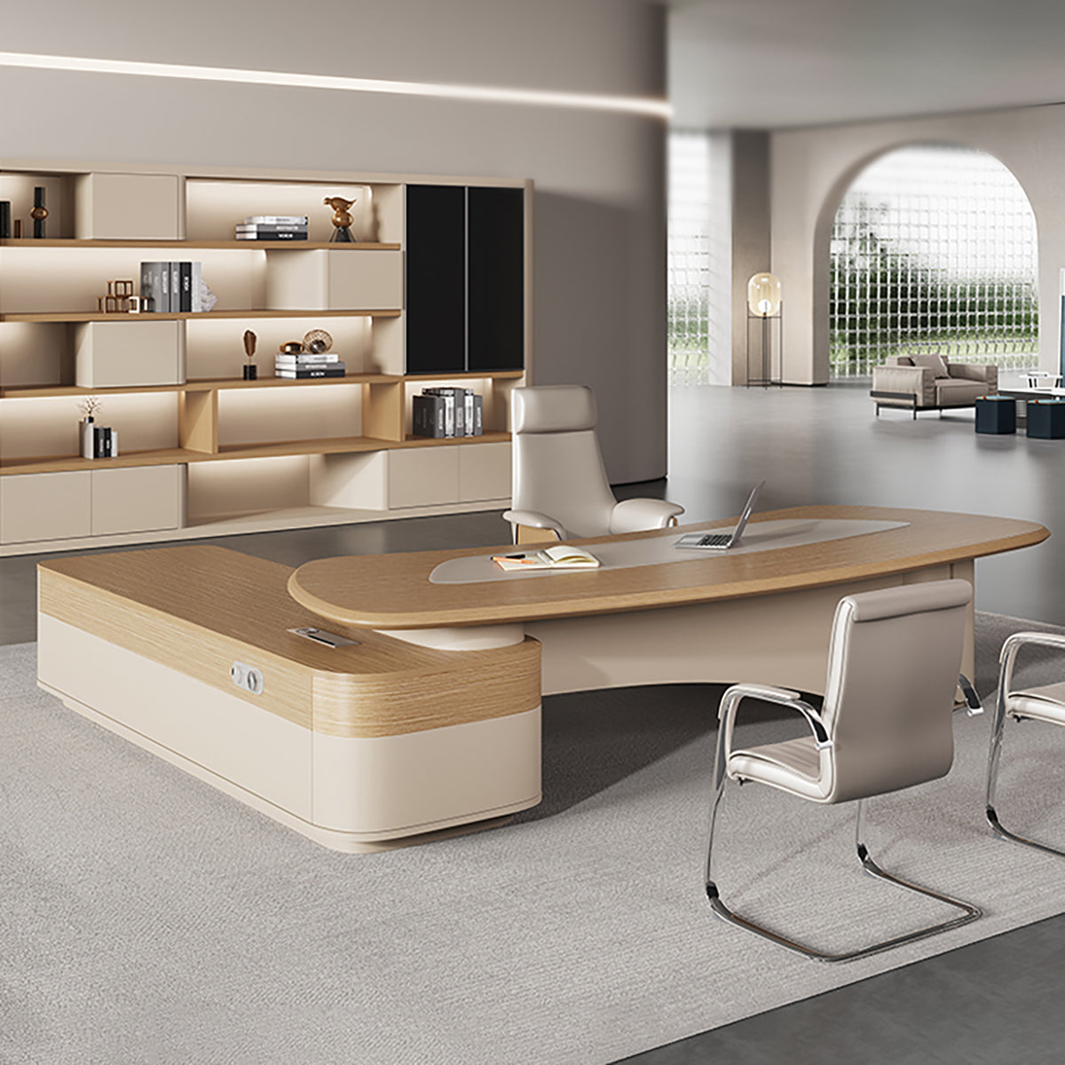 BDLFurniture Modern L-Shaped Executive Desk with Side Return Matching Cabinet and Chair Set
