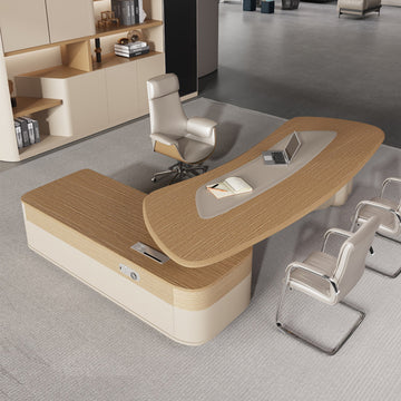 BDLFurniture Modern L-Shaped Executive Desk with Side Return Matching Cabinet and Chair Set
