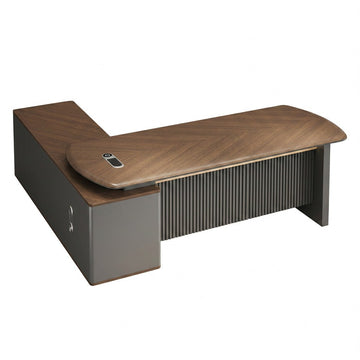 Executive L-Shaped Desk: 5cm Thick Top with LED & Media Hub | 1.6m-3.4m