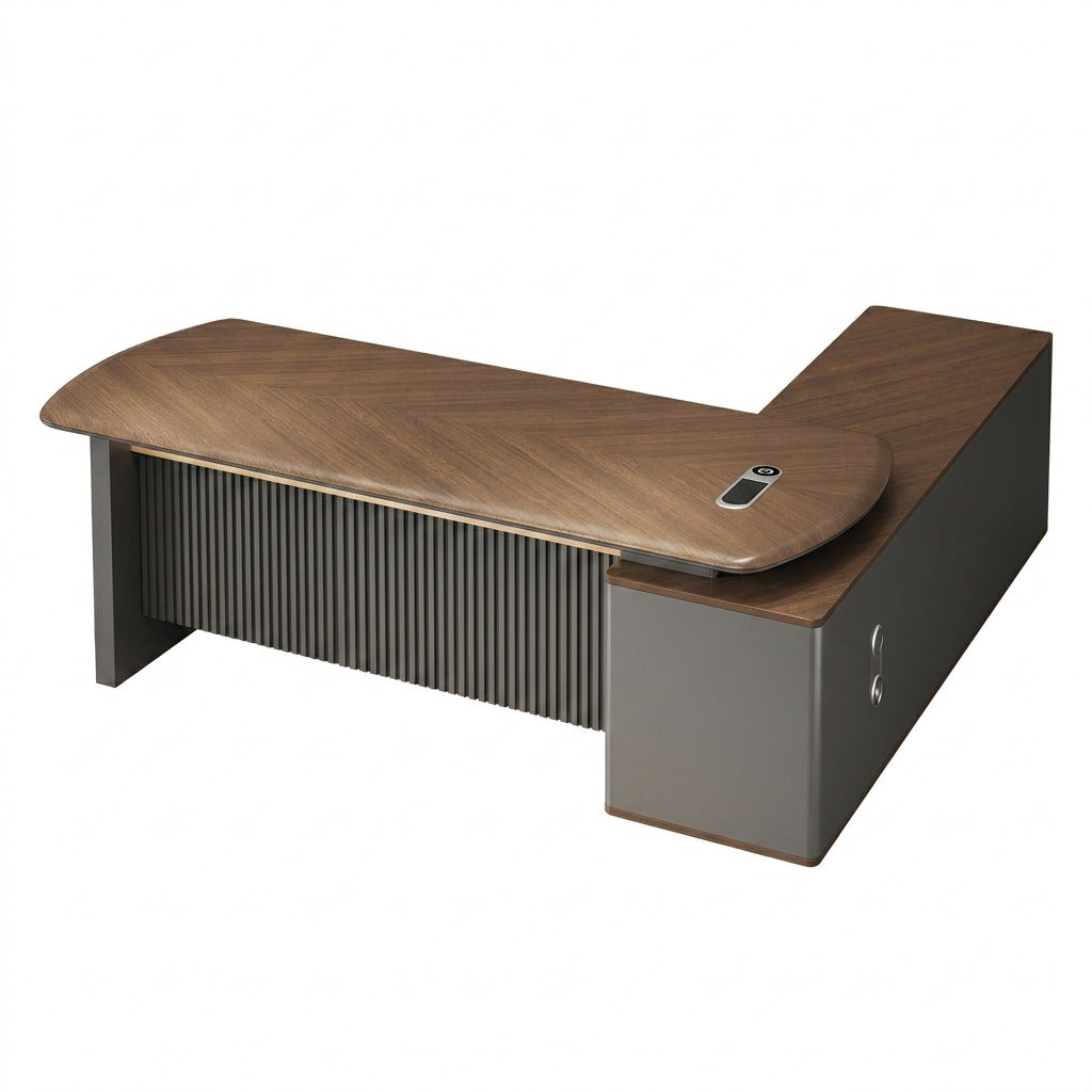 Executive L-Shaped Desk: 5cm Thick Top with LED & Media Hub | 1.6m-3.4m