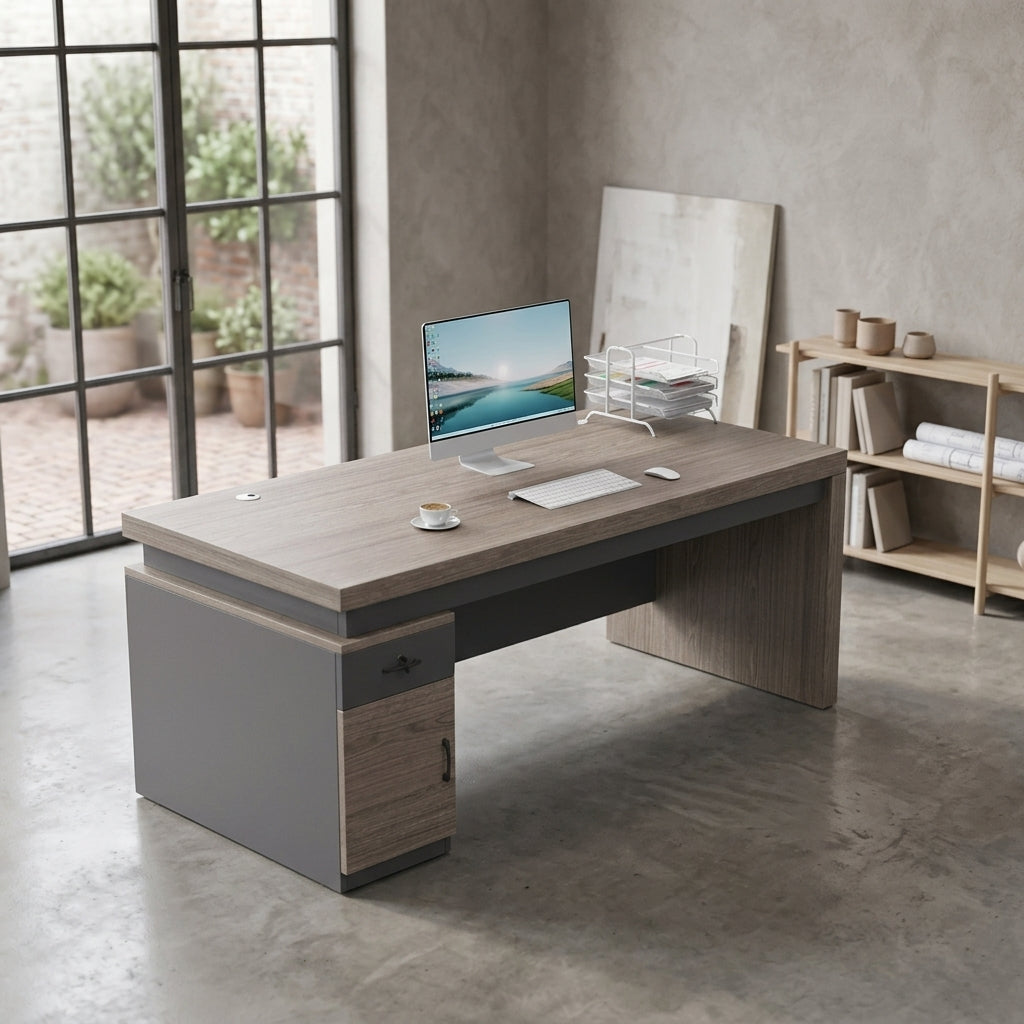 Modern Office Desk 120-180cm Executive Manager Workstation Walnut Walnut Wood