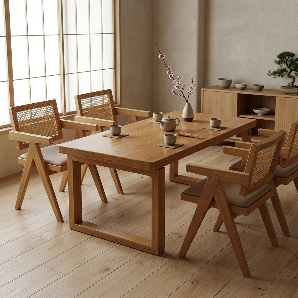 Solid Wood Desk 4.5cm Thick Dining Table Boardroom Meeting Desk Matching Chairs
