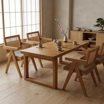 Solid Wood Desk 4.5cm Thick Dining Table Boardroom Meeting Desk Matching Chairs