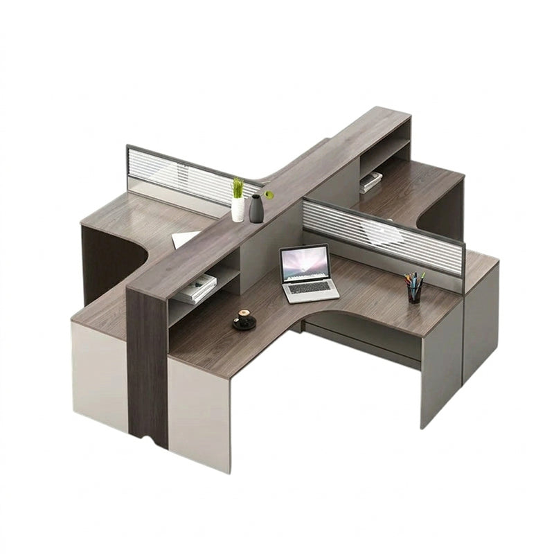 L Shaped Office Workstation & Desk with Partition 4 6 Person Staff Corner & Office Desk and Chair