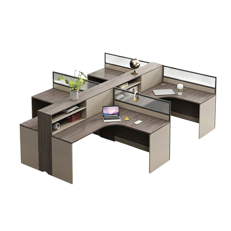 L Shaped Office Workstation & Desk with Partition 4 6 Person Staff Corner & Office Desk and Chair