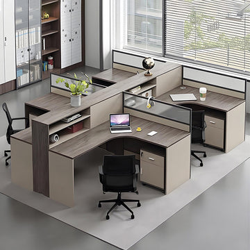 L Shaped Office Workstation & Desk with Partition 4 6 Person Staff Corner & Office Desk and Chair