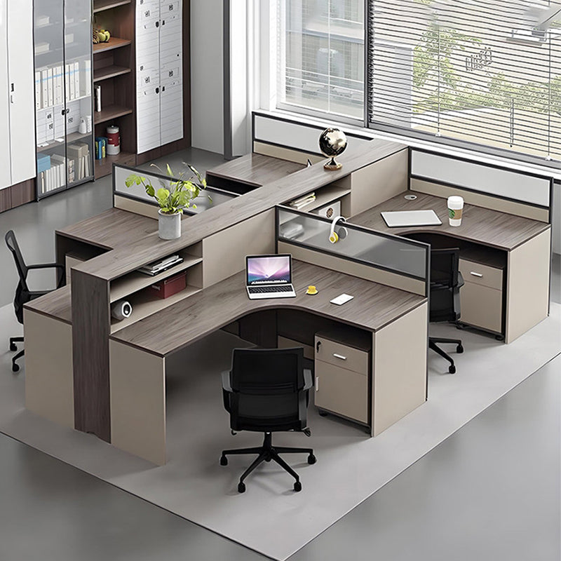 L Shaped Office Workstation & Desk with Partition 4 6 Person Staff Corner & Office Desk and Chair