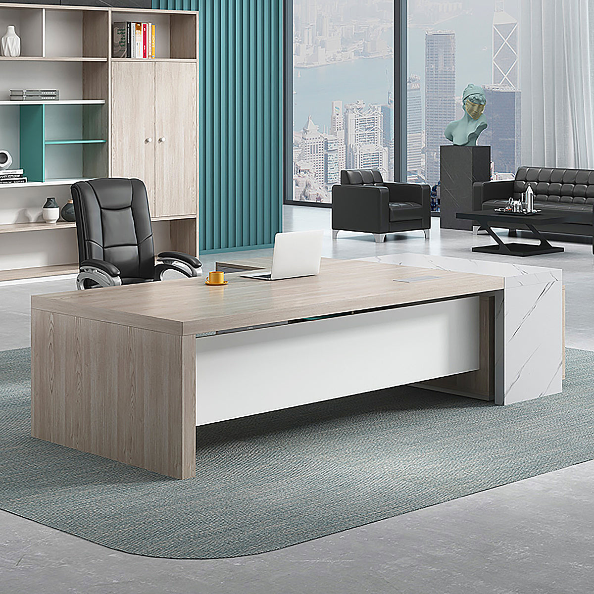 BDLFurniture Modern L Shaped Executive Desk Set Office Table Cabinet Chair 1.8m to 2.6m