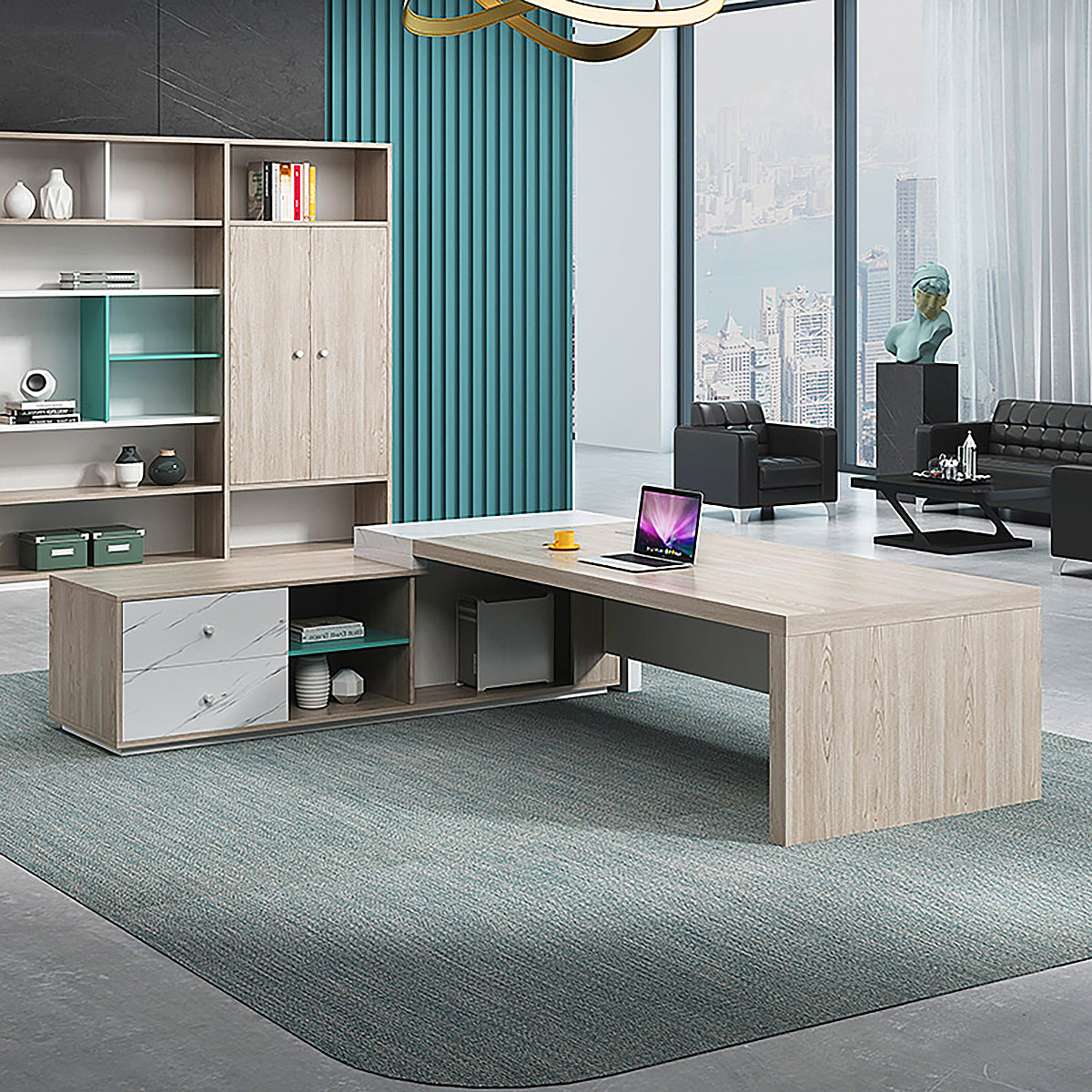 BDLFurniture Modern L Shaped Executive Desk Set Office Table Cabinet Chair 1.8m to 2.6m