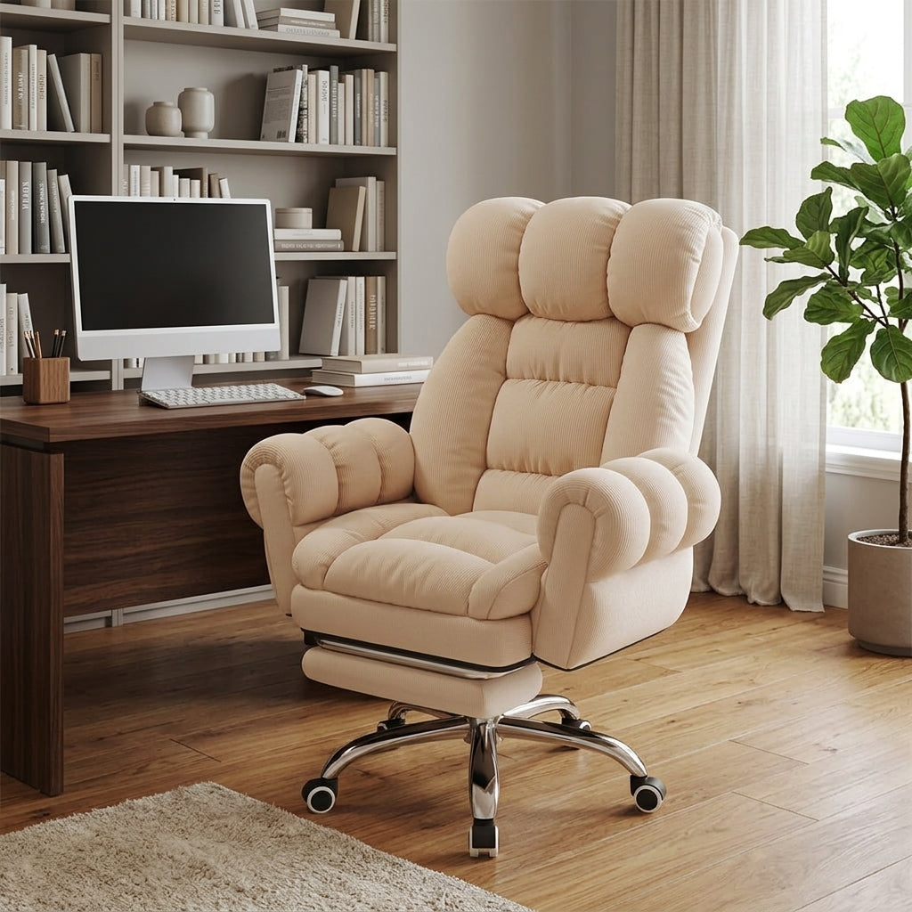Ergonomic Desk Chair Reclining Home Office Sofa Chair With Footrest White & Green