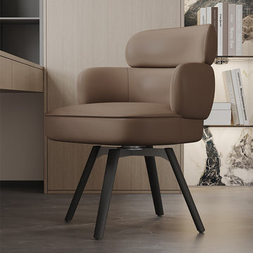 Modern 360° Swivel Dining Chair with Leather Upholstery, Foam Cushion and Carbon Steel Legs