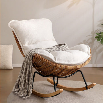 Rattan Rocking Chair with Footrest, Outdoor Lounge Chair with Removable Cushion for Patio