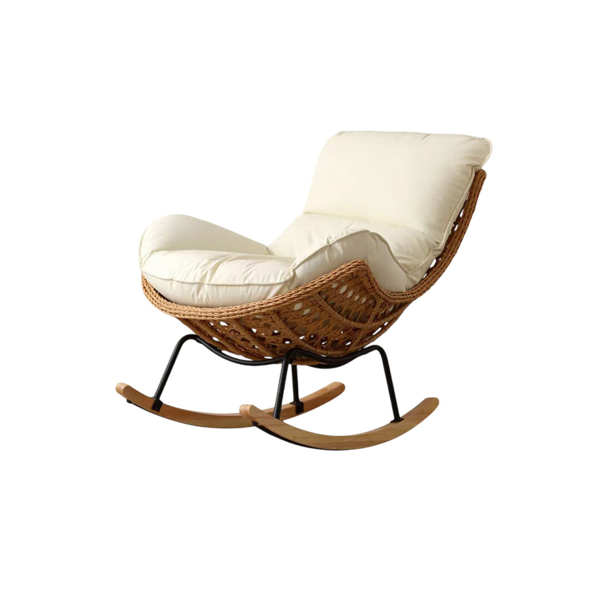 Rattan Rocking Chair with Footrest, Outdoor Lounge Chair with Removable Cushion for Patio