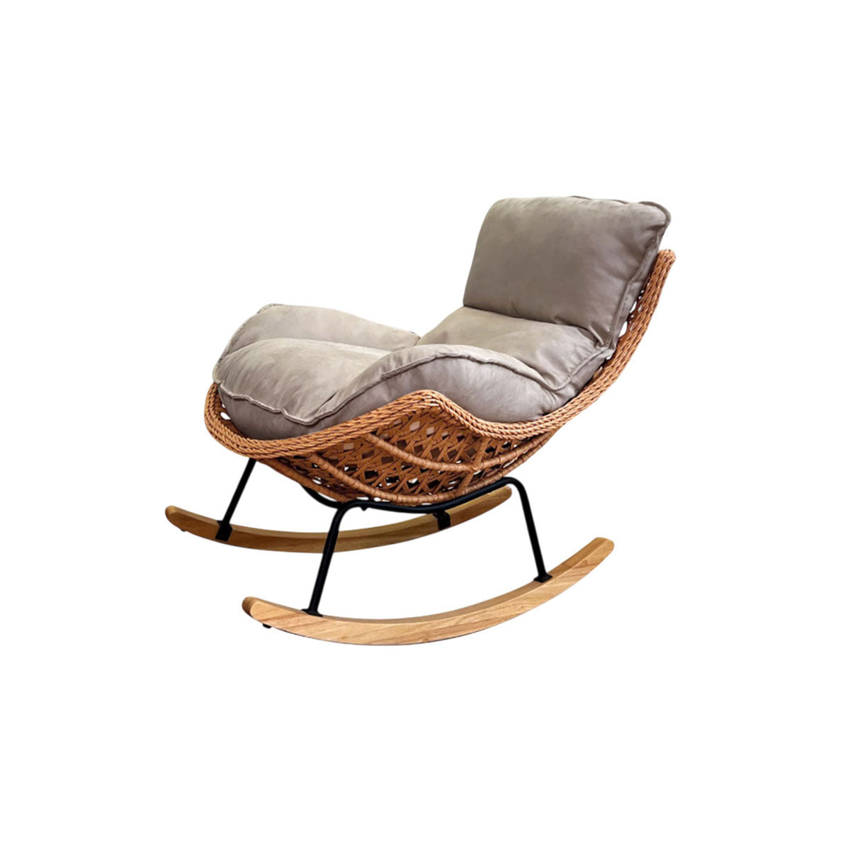 Rattan Rocking Chair with Footrest, Outdoor Lounge Chair with Removable Cushion for Patio
