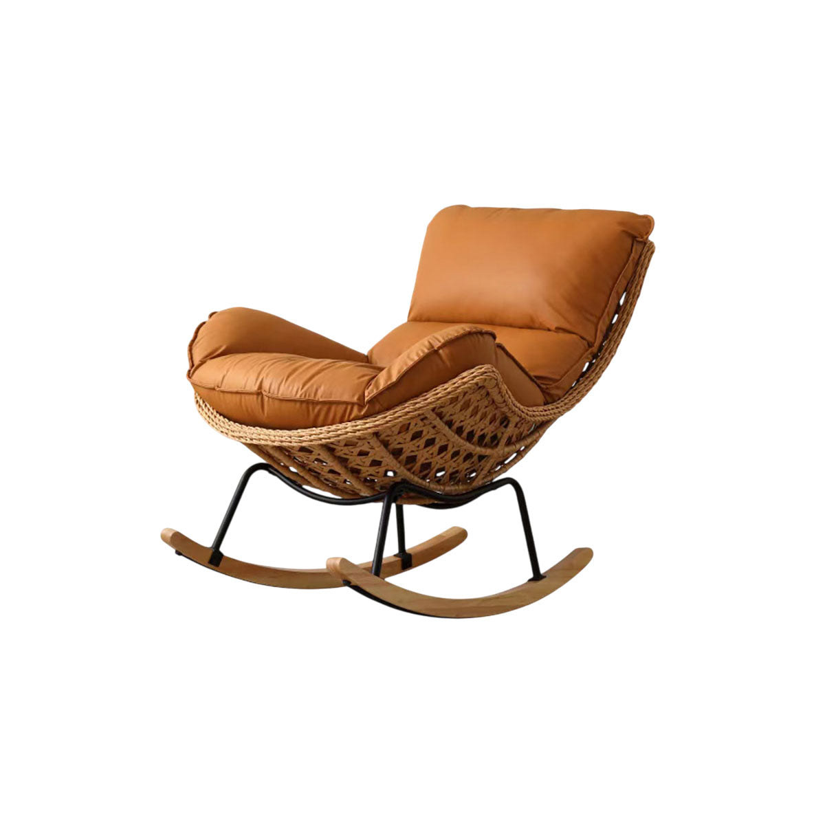 Rattan Rocking Chair with Footrest, Outdoor Lounge Chair with Removable Cushion for Patio