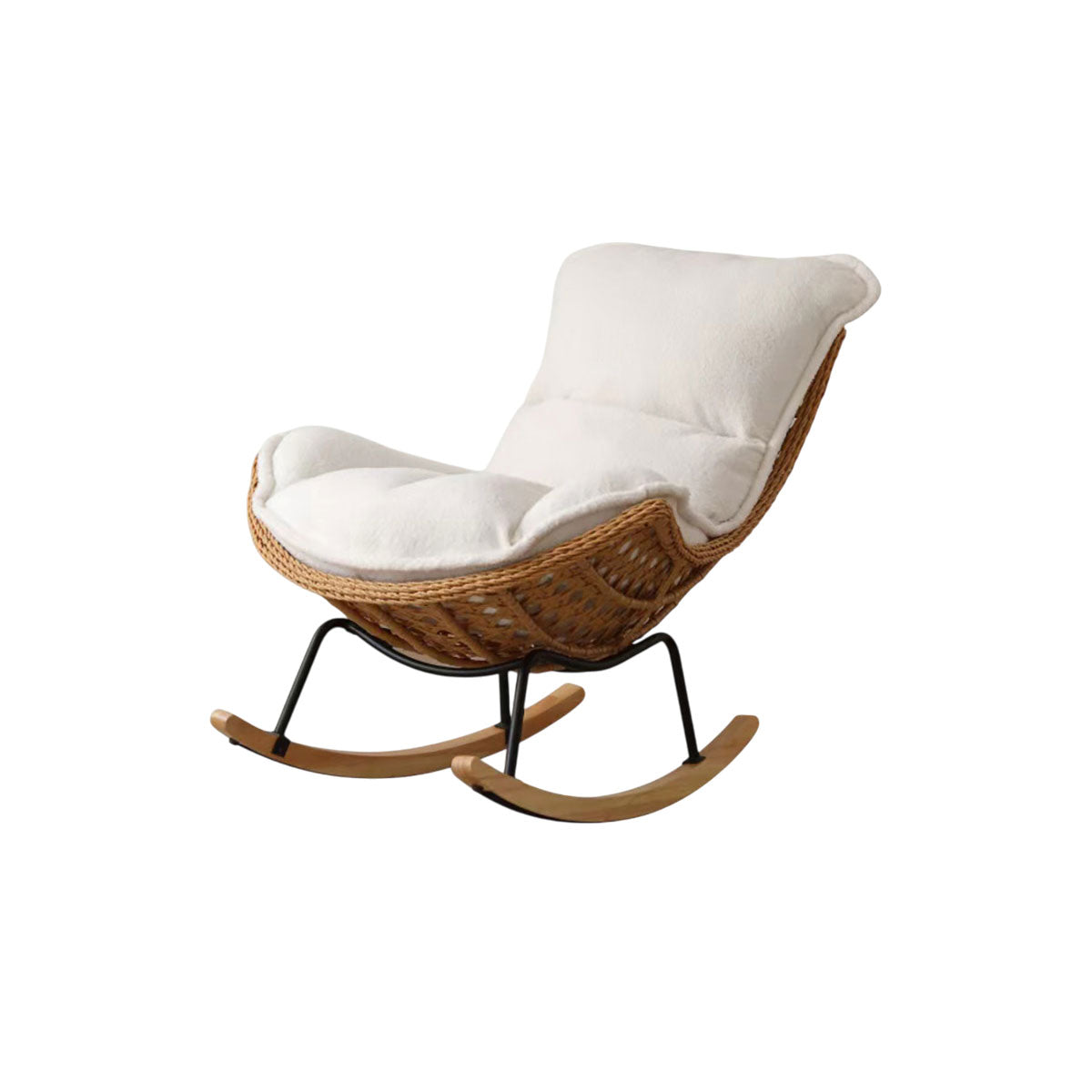 Rattan Rocking Chair with Footrest, Outdoor Lounge Chair with Removable Cushion for Patio