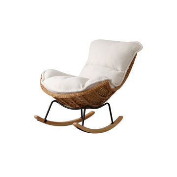 Rattan Rocking Chair with Footrest, Outdoor Lounge Chair with Removable Cushion for Patio