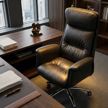 Executive Leather Office Chair & Desk Chair Reclining Steel Base Comfortable Long Hour Chair
