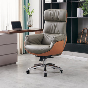 Executive Leather Office Chair & Desk Chair Reclining Swivel Height Commercial Leather Chair
