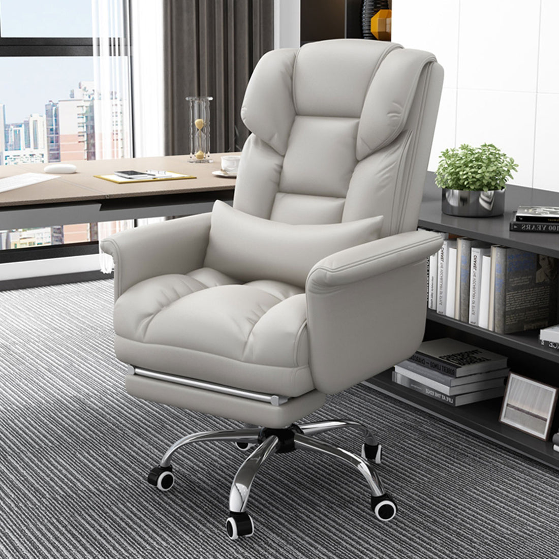 Ergonomic Reclining Office Chair, 360° Swivel, Adjustable Height, Optional Footrest