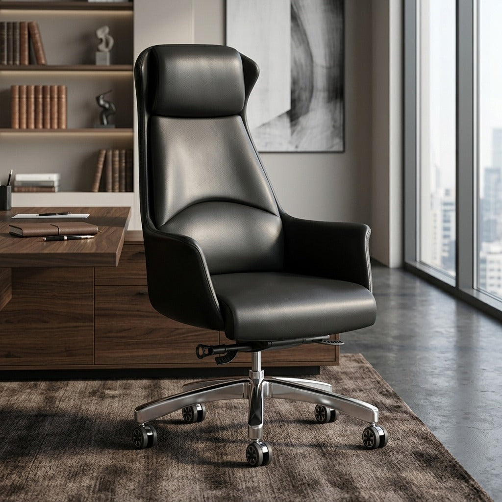 Executive Office Chair High-Back Swivel Desk Chair in PU or Genuine Leather