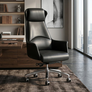 Executive Office Chair High-Back Swivel Desk Chair in PU or Genuine Leather