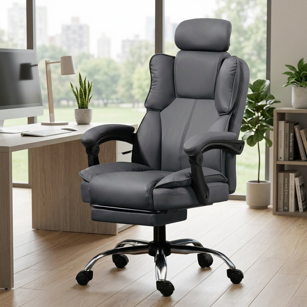 Ergonomic Office Chair with Tech Fabric Reclining Swivel Desk Seat | Black & Grey & Khaki