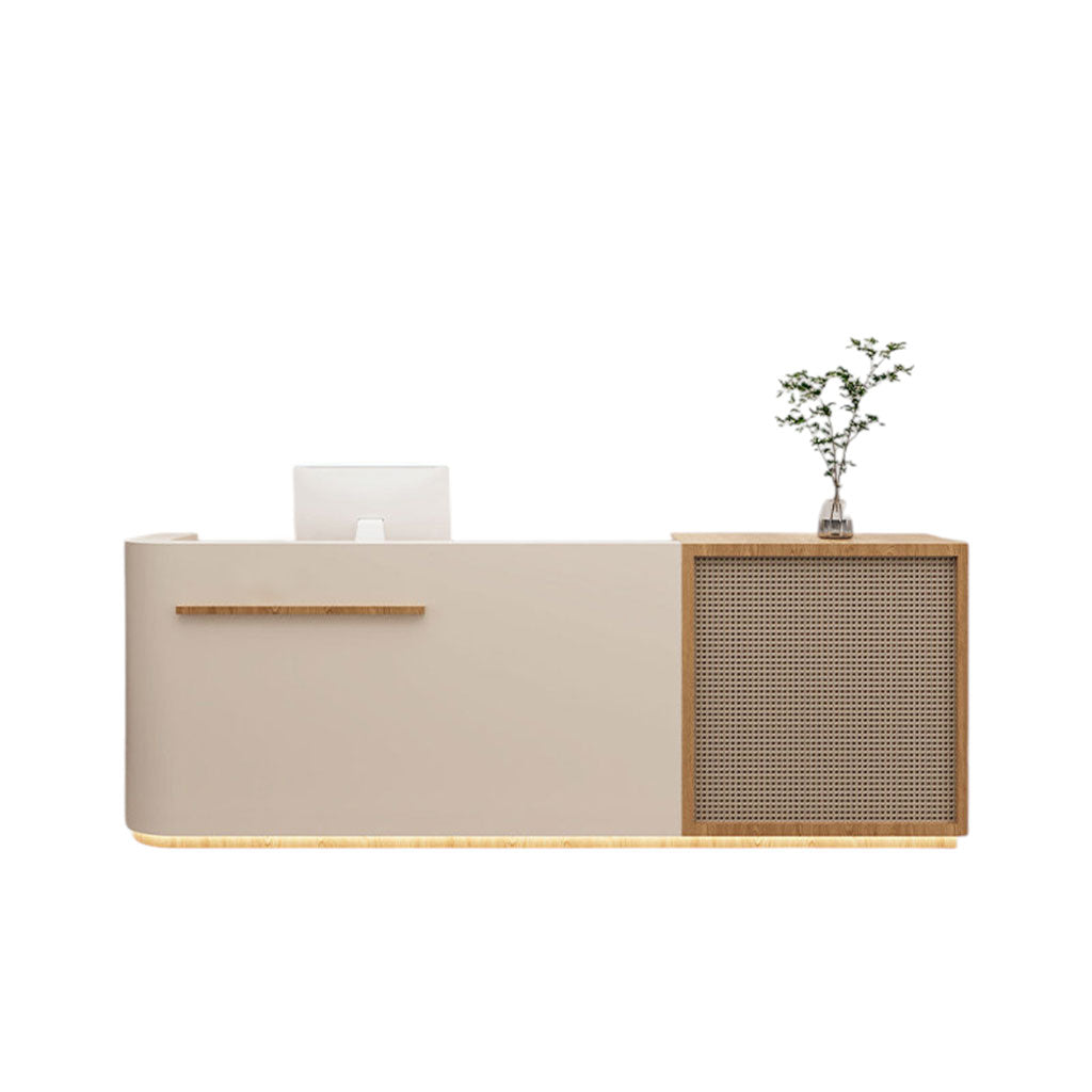 Rattan Reception Desk Boutique Counter Top Salon Service Desk LED Strip Lights