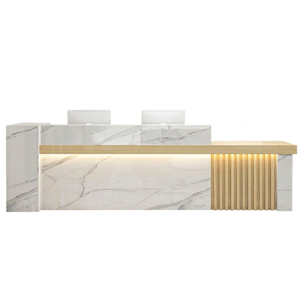 Modern LED Reception Desk Cashier Counter with Ample Storage & Drawers BDLFurniture