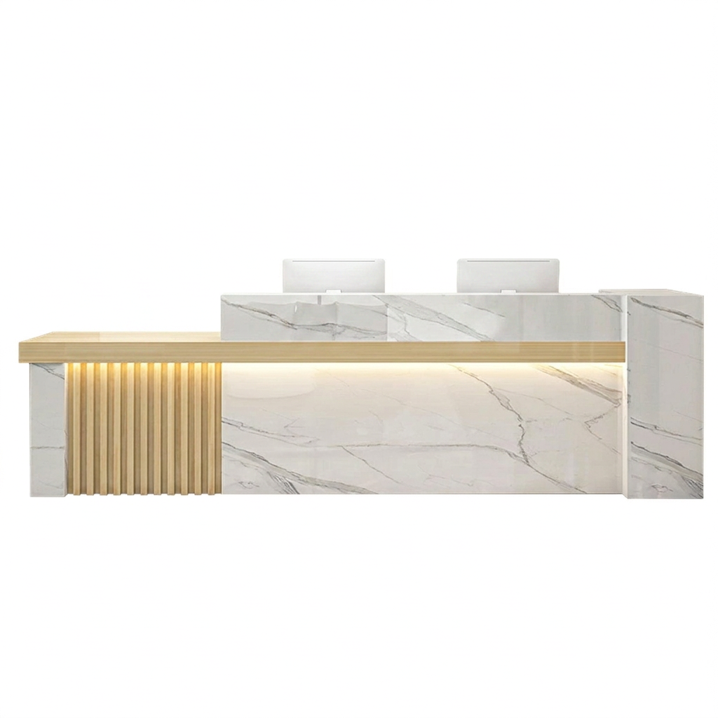 Modern LED Reception Desk Cashier Counter with Ample Storage & Drawers BDLFurniture