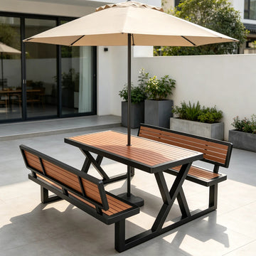 BDLFurniture Outdoor Plastic Wood Picnic Table Set Weatherproof Patio Bench Sunshade Options