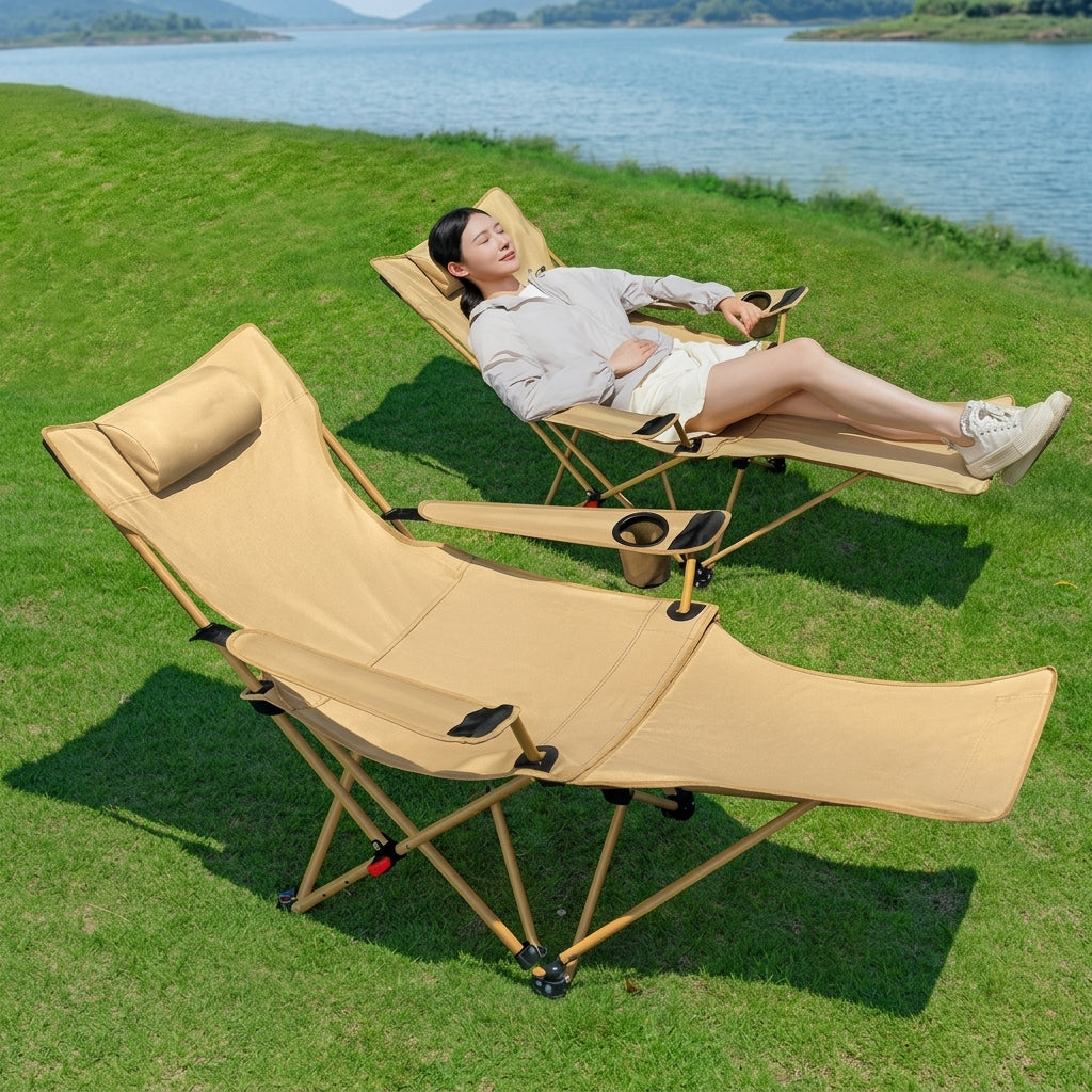 BDLFurniture Folding Camping Recliner Chair Adjustable Beach Fishing Lounge Whth Footrest & Pillow