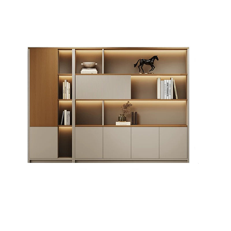 BDLFurniture Modular Office File Storage Cabinet Bookcase Unit LED Light 80-480cm Grey Khaki