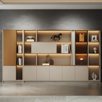 BDLFurniture Modular Office File Storage Cabinet Bookcase Unit LED Light 80-480cm Grey Khaki