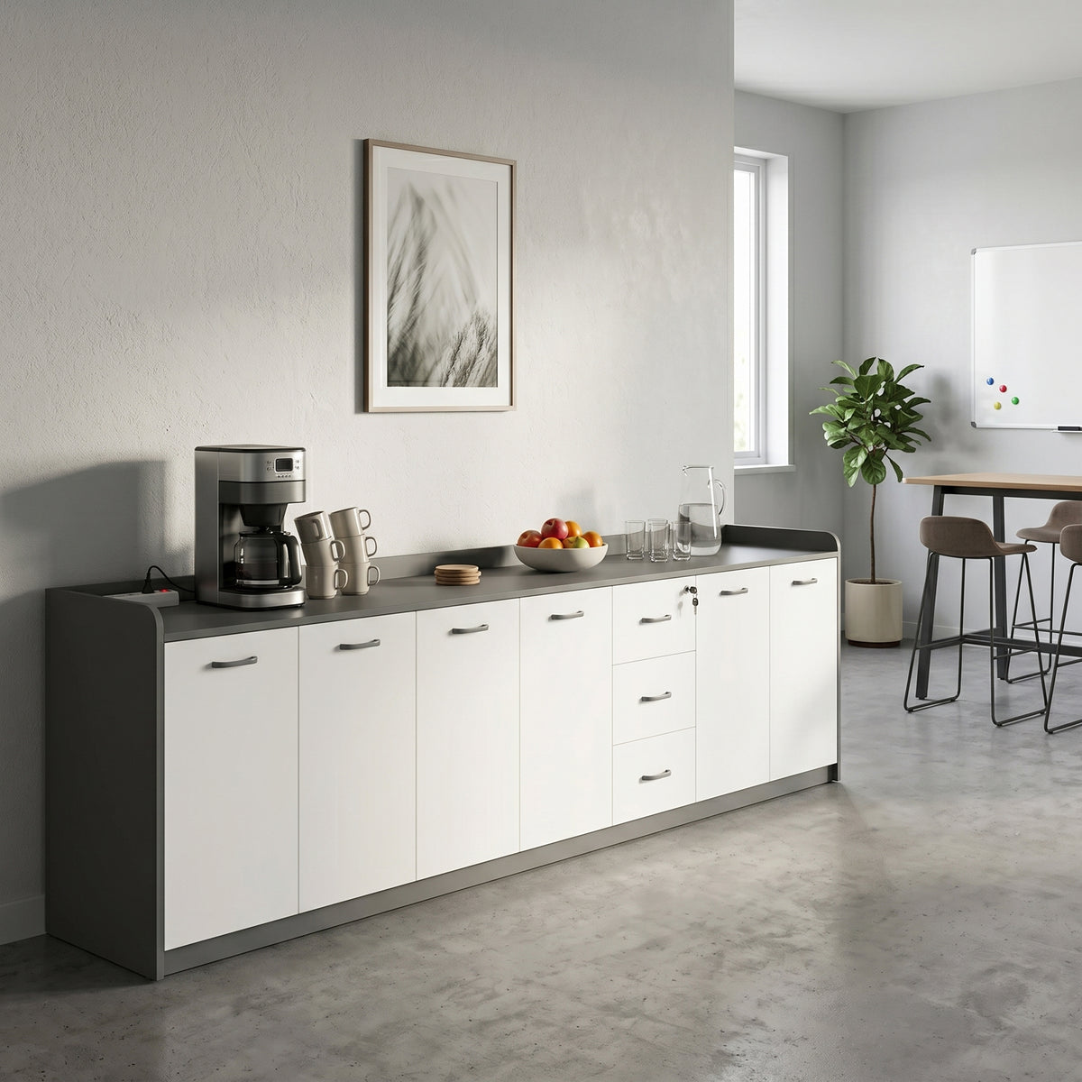 BDLFurniture Office Credenza Printer Stand Tea Station Cabinet Grey Oak Storage Cupboard