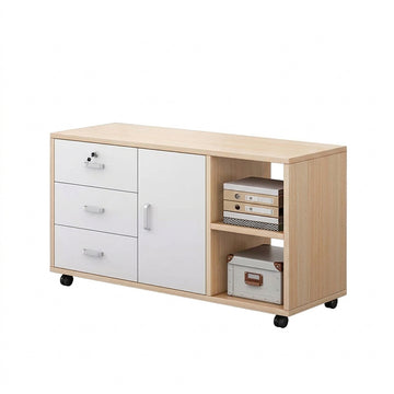 BDLFurniture Mobile Office Cabinet with Lock Single Door 3 Drawers Printer Stand 360 Wheels