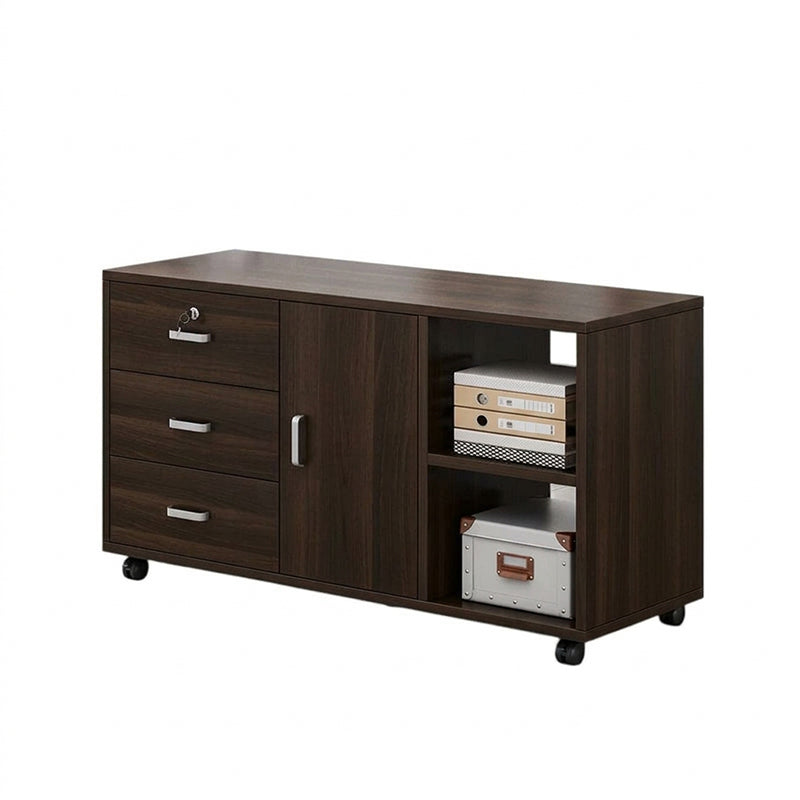 BDLFurniture Mobile Office Cabinet with Lock Single Door 3 Drawers Printer Stand 360 Wheels