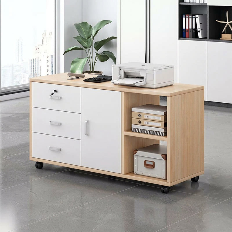 BDLFurniture Mobile Office Cabinet with Lock Single Door 3 Drawers Printer Stand 360 Wheels