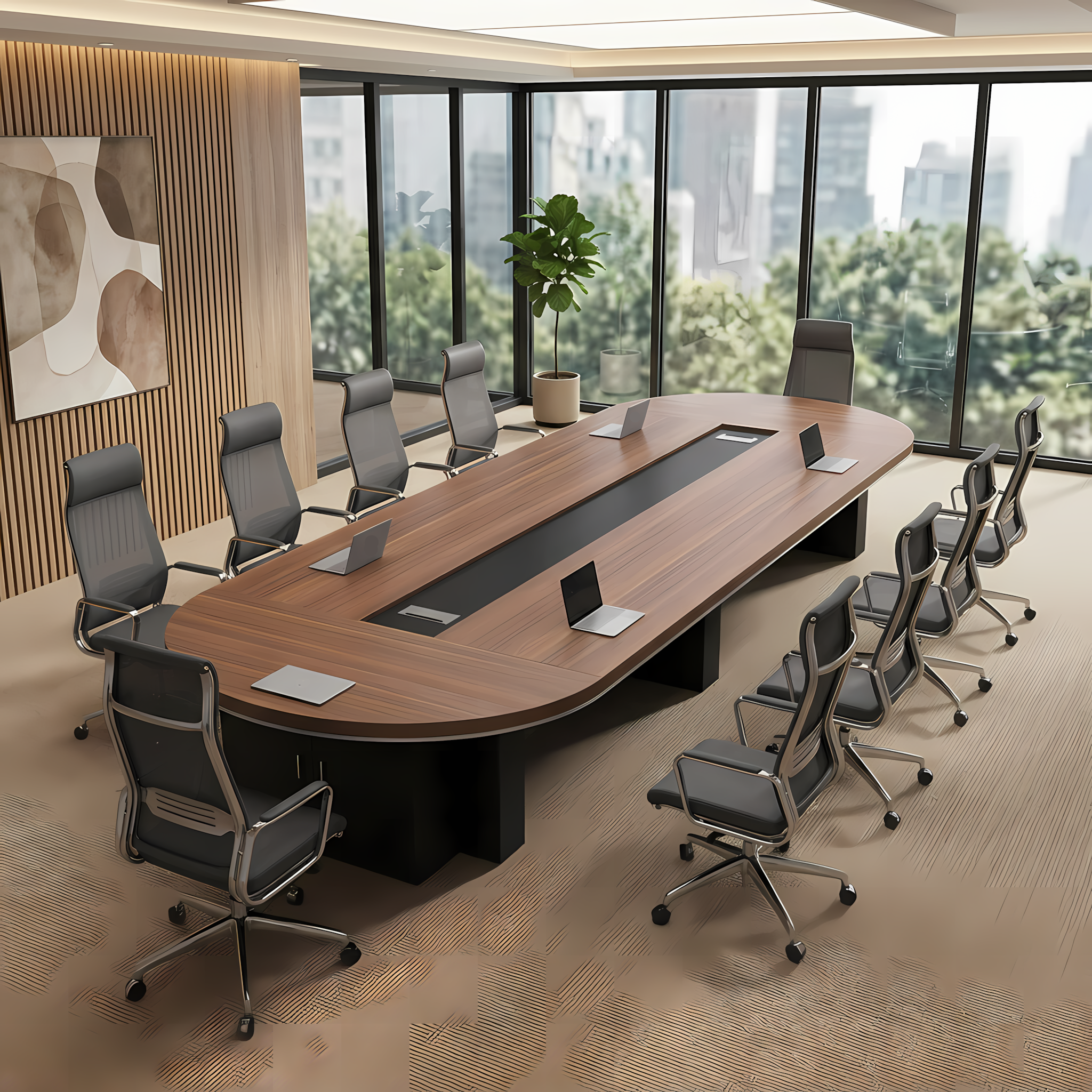 Modern Oval Conference Table 1.6m-6m Large Meeting Table with Cable Box